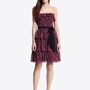 White House Black Market Pink & Black Ruffle Tiered Floral Mini Dress 00